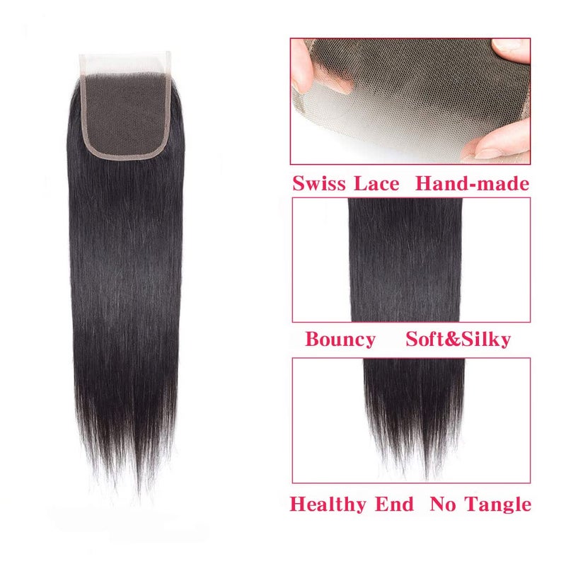 Jinhongze Lace Closure Straight Closure Human Hair Lace Closure Brazilian 12A Unprocessed Straight Hair 4x4 HD Lace Closure Free Part Natural Black Color(18") â€¦ â€¦ - Image 3